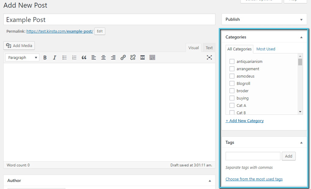 Las taxonomías en el Editor de WordPress