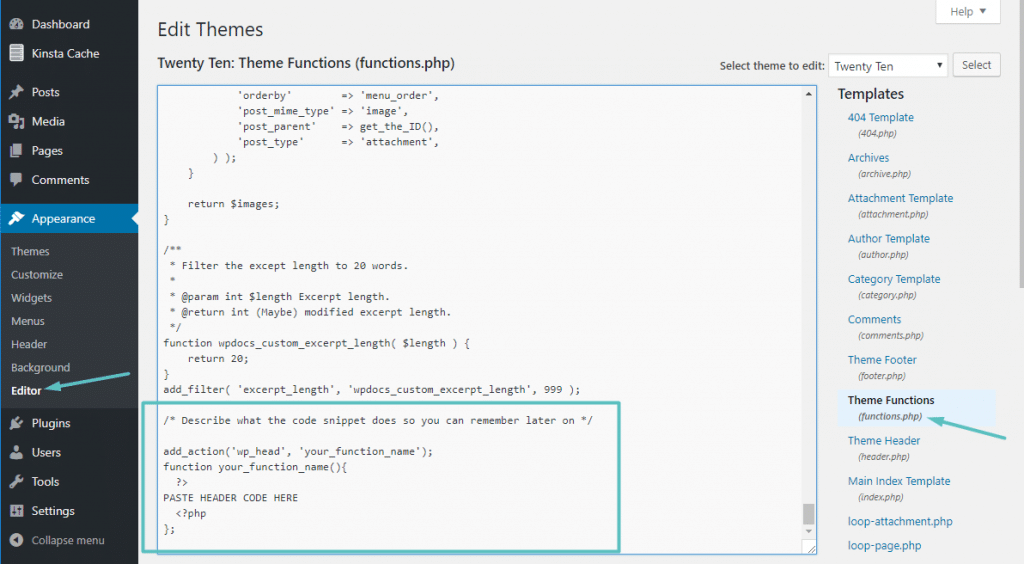 Añadir código al archivo functions.php