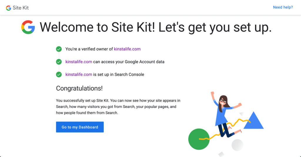 Instalación exitosa de Google Site Kit
