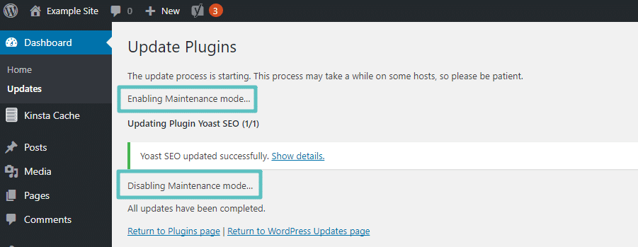 Ejemplo de WordPress en modo de mantenimiento