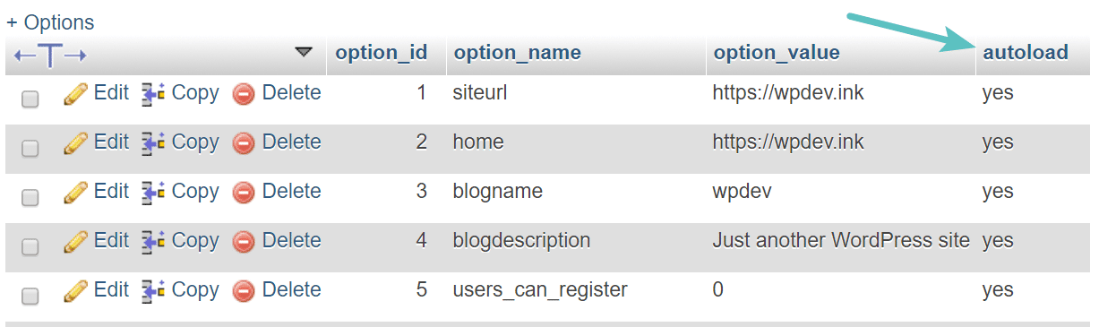 Tabla wp_options autoload