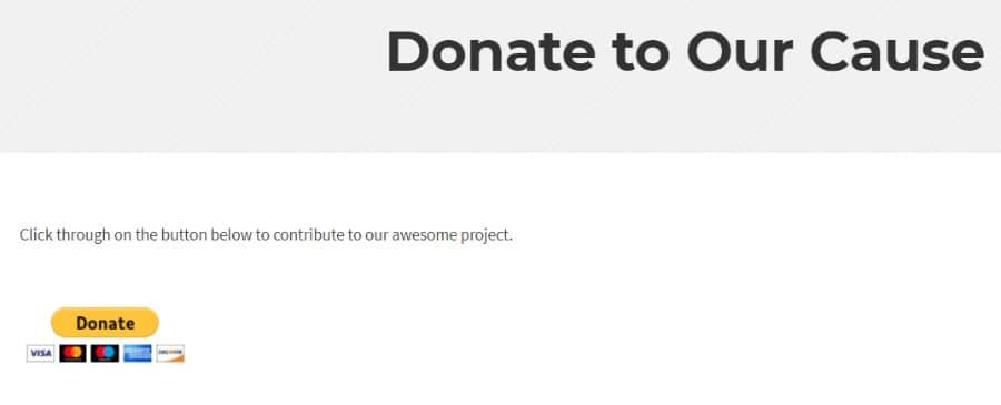 Vista previa del botón de donativo de PayPal en el sitio de WordPress