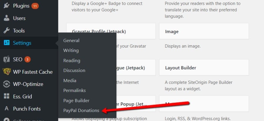 Las opciones del plugin de PayPal Donations