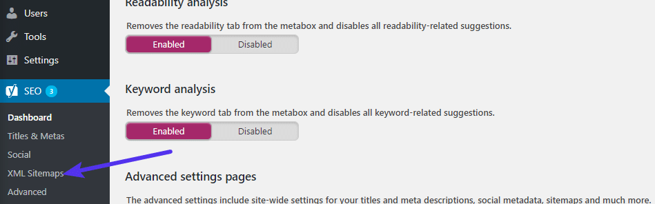 Accediendo a Yoast SEO mapas del sitio XMLs