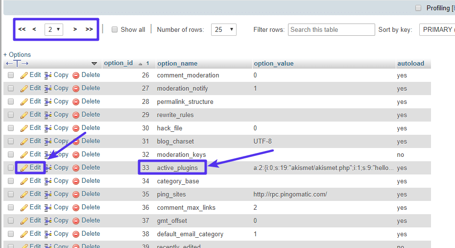 Dónde encontrar la entrada active_plugins