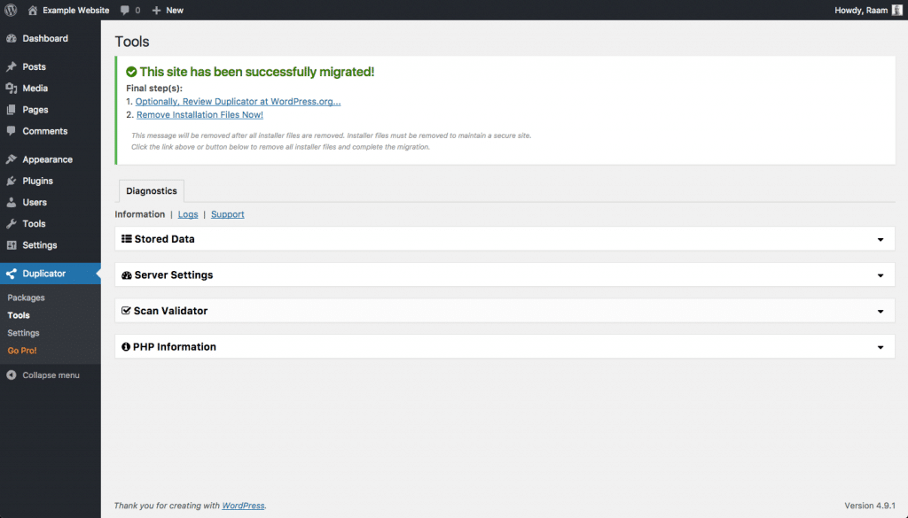 Se migró correctamente con WordPress Duplicator