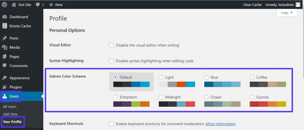 Cambiar la paleta de colores del administrador de WordPress