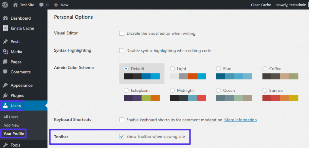 Cómo deshabilitar la barra de herramientas de WordPress