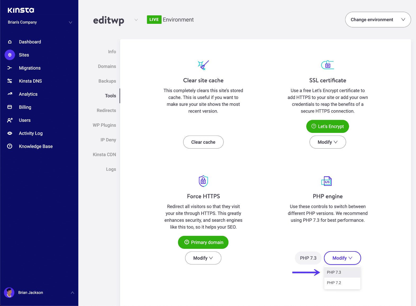 Actualización de la versión PHP del sitio WordPress