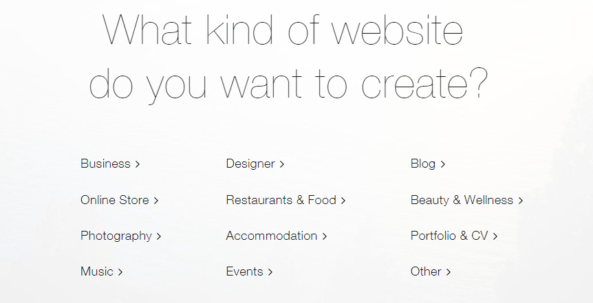 Eligiendo qué tipo de sitio crear con Wix