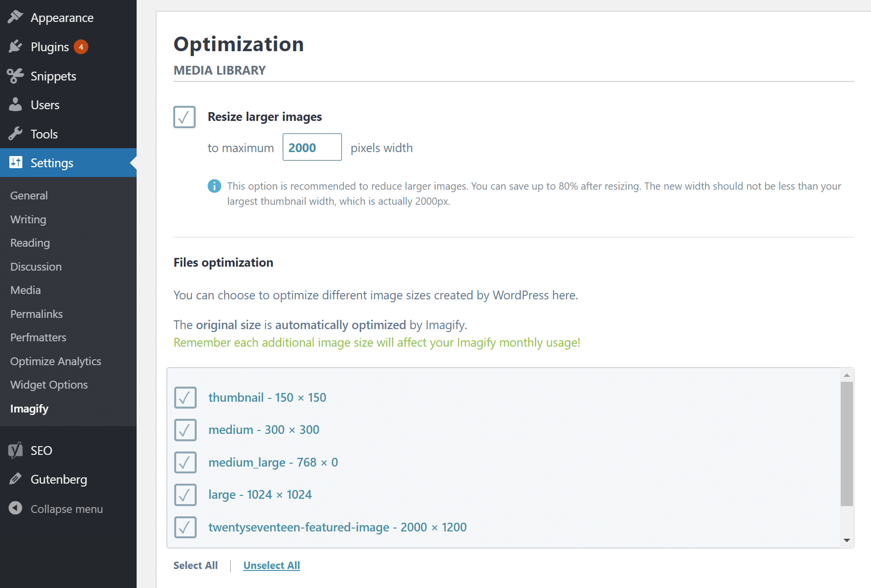 Cambiar el tamaño de las imágenes en Imagify