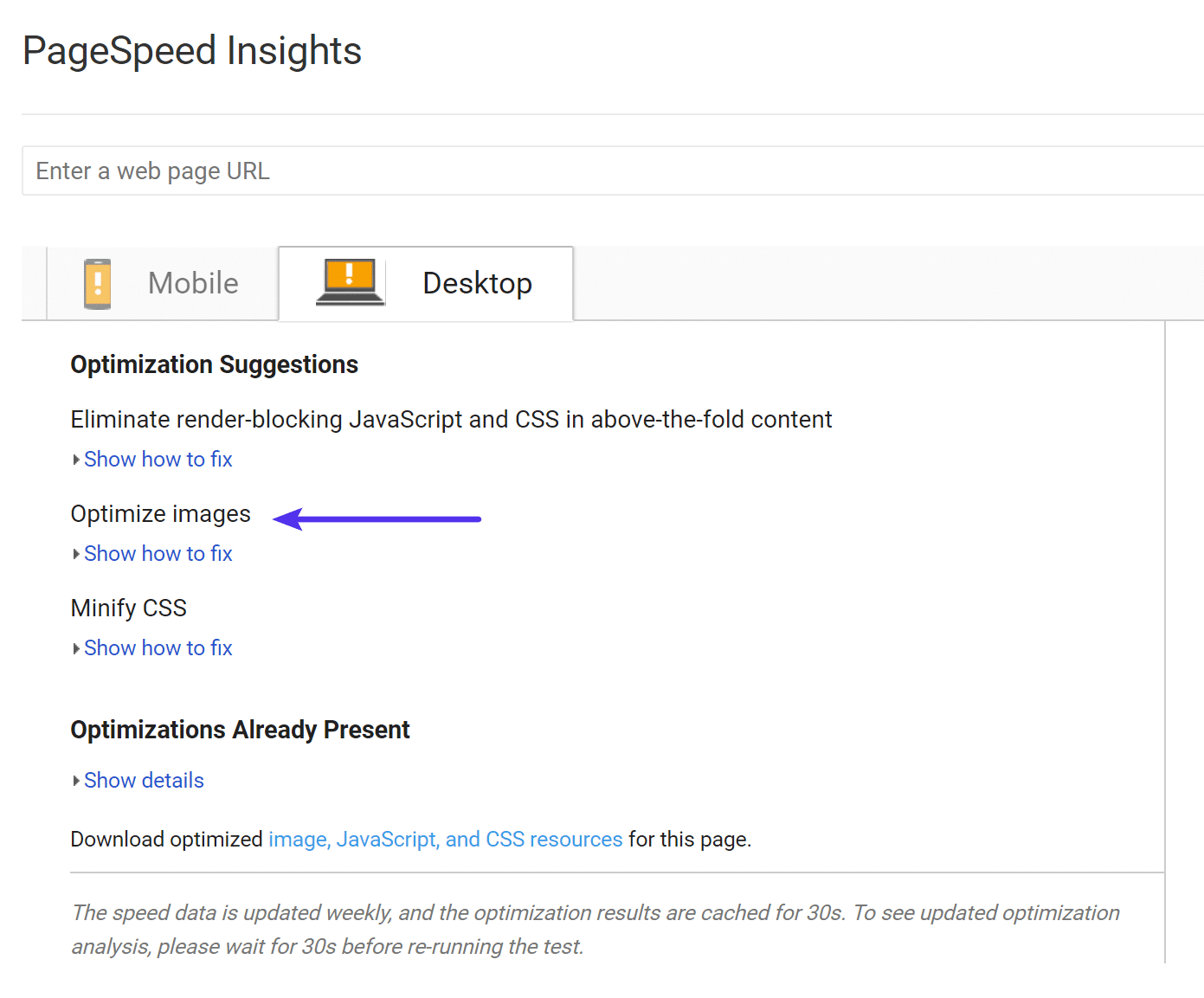 Optimización de imágenes de Google PageSpeed Insights