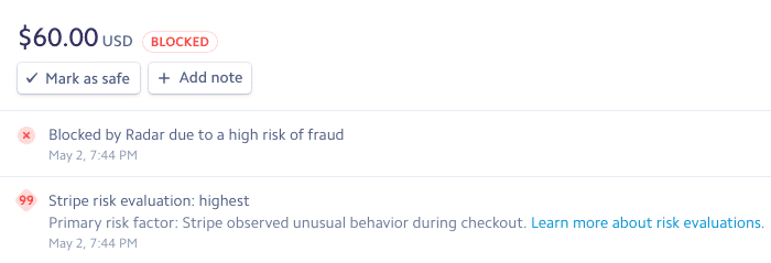 Pago bloqueado por Stripe