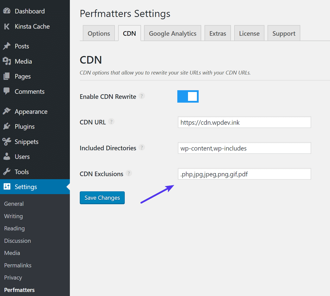 Exclusiones de CDN en Perfmatters