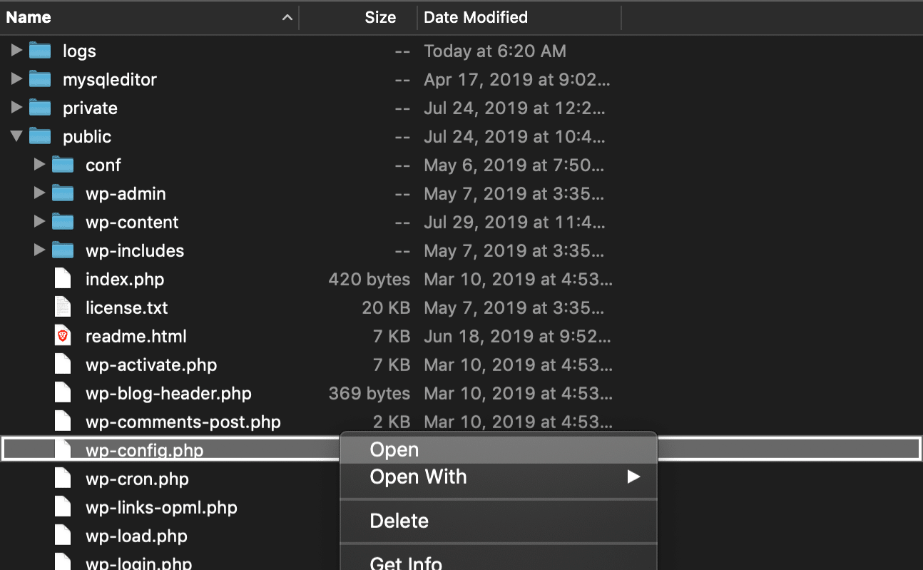 Descargar archivo wp-config.php