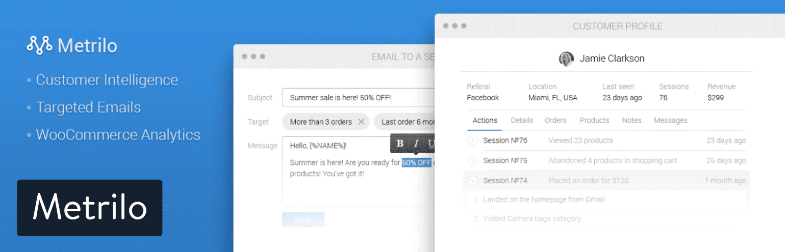El plugin Metrilo WooCommerce CRM 