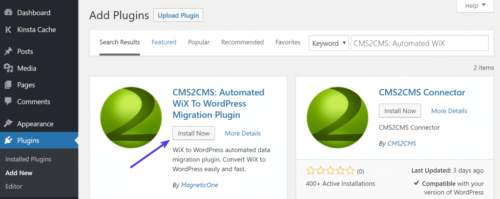 Instalar CMS2CMS Automatizada de Wix a WordPress