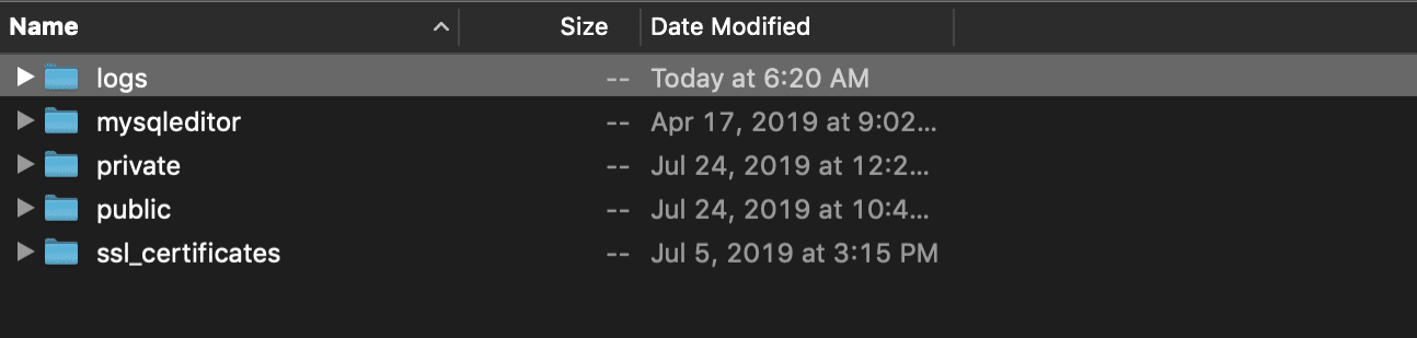 WordPress error logs folder vía SFTP