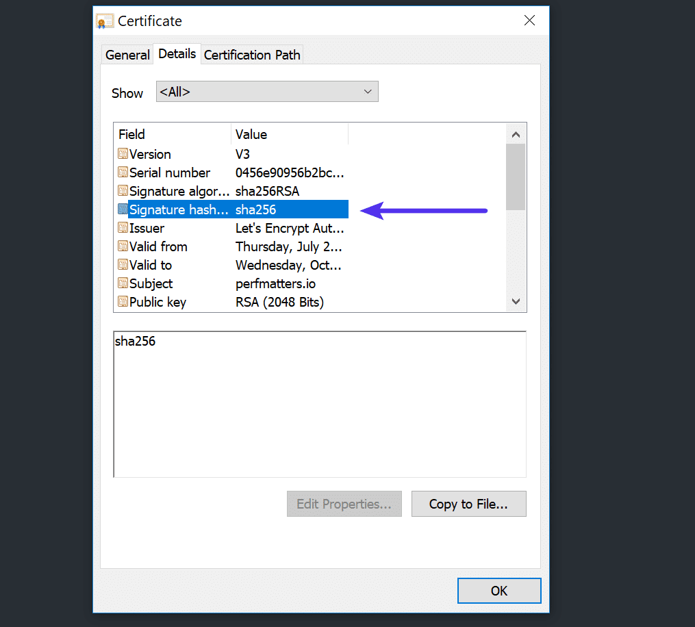 Algoritmo de certificado hash