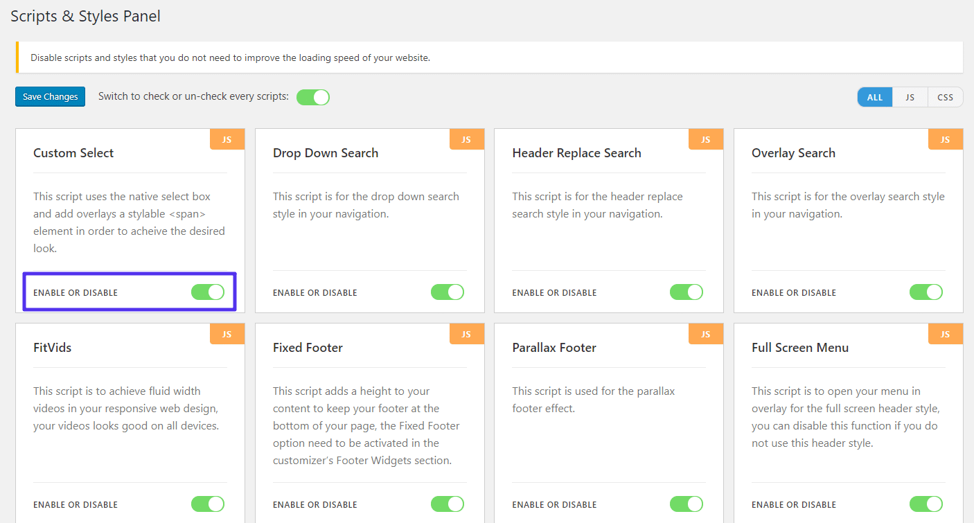 Como deshabilitar scripts específicos en OceanWP