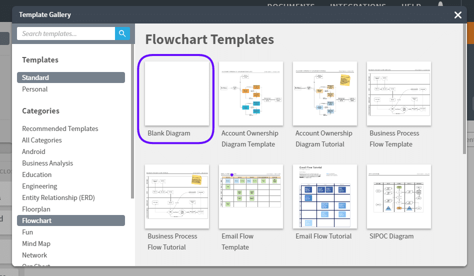 Diagrama en blanco de Lucidchart