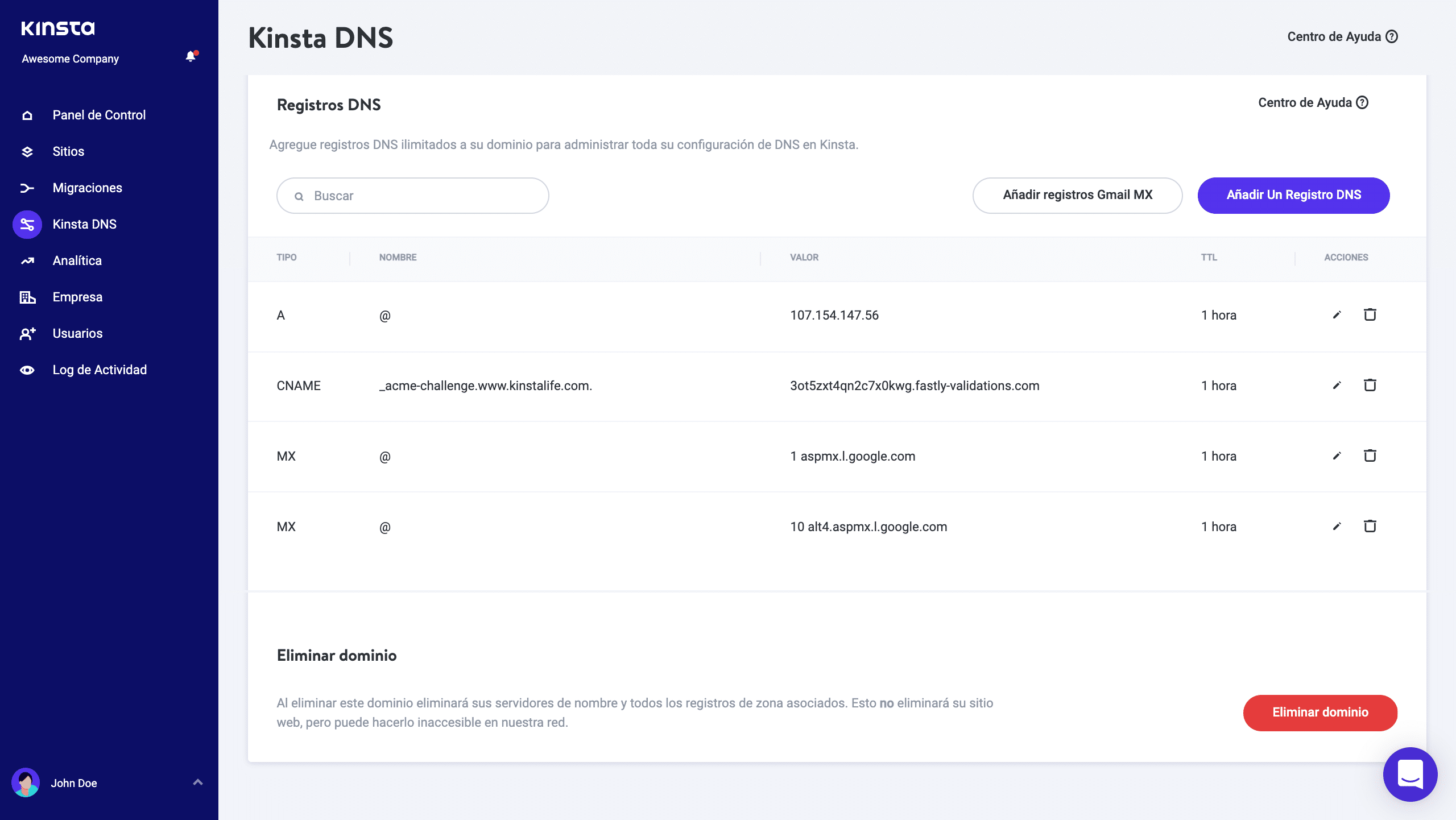 Editando registros DNS.