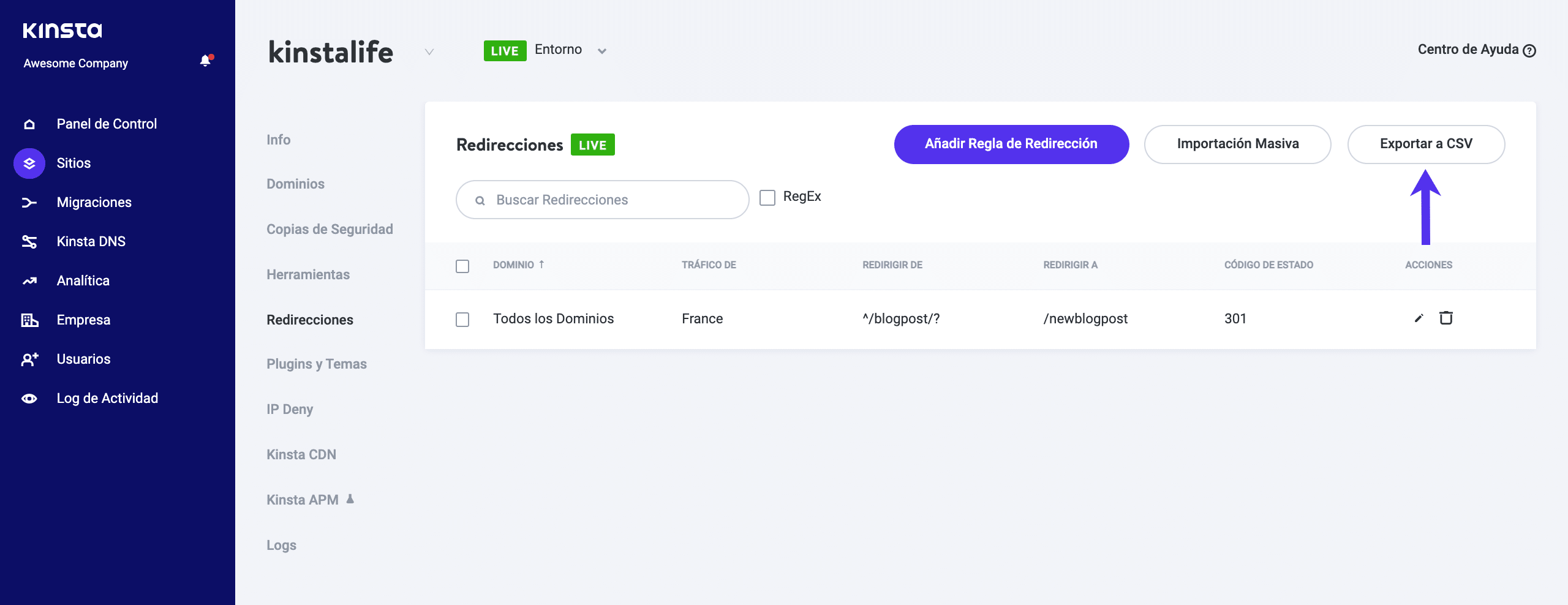 Exportar redirecciones de WordPress a formato CSV.