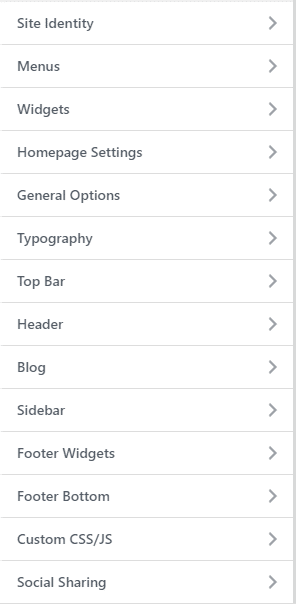 Lista completa de las opciones de Customizer