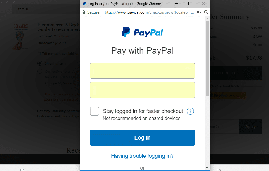 Inicio de sesión con PayPal