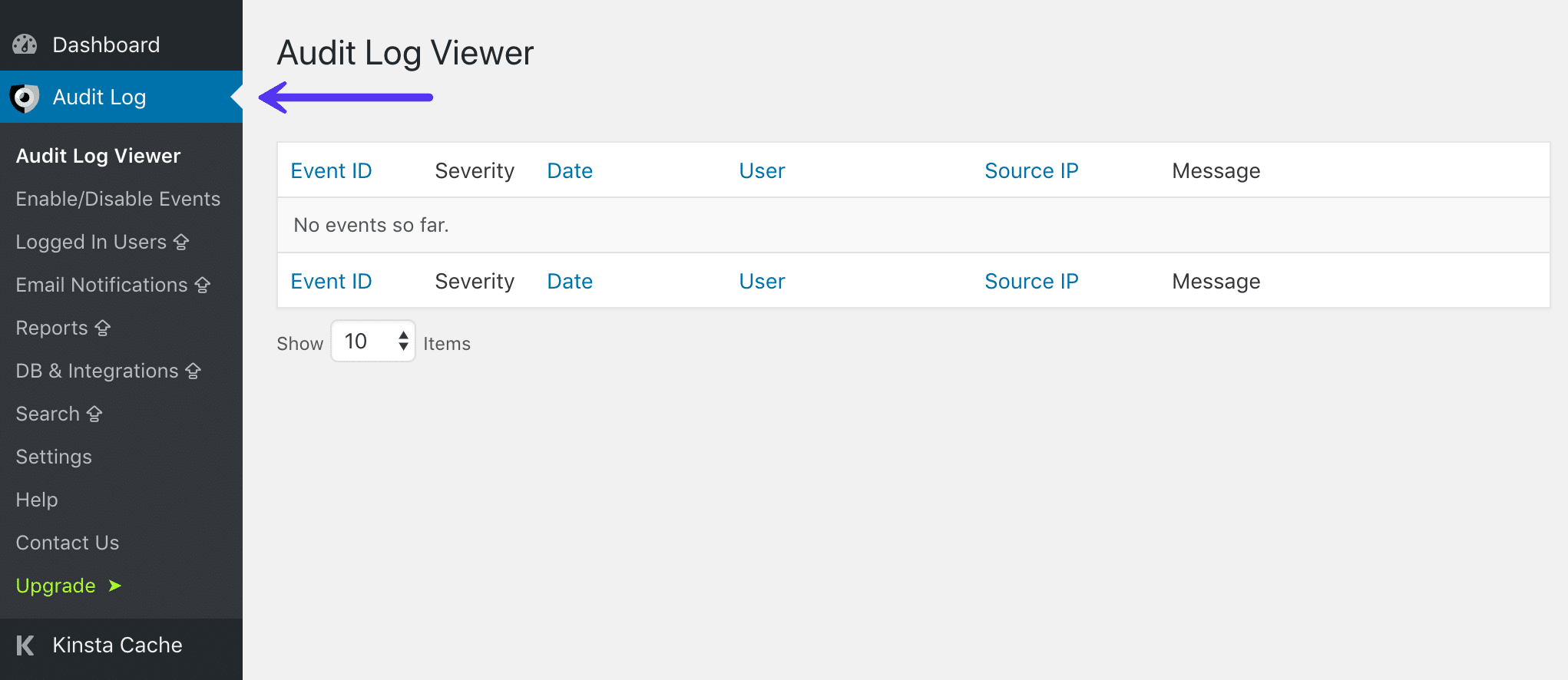 Audit log en el panel de control de WordPress