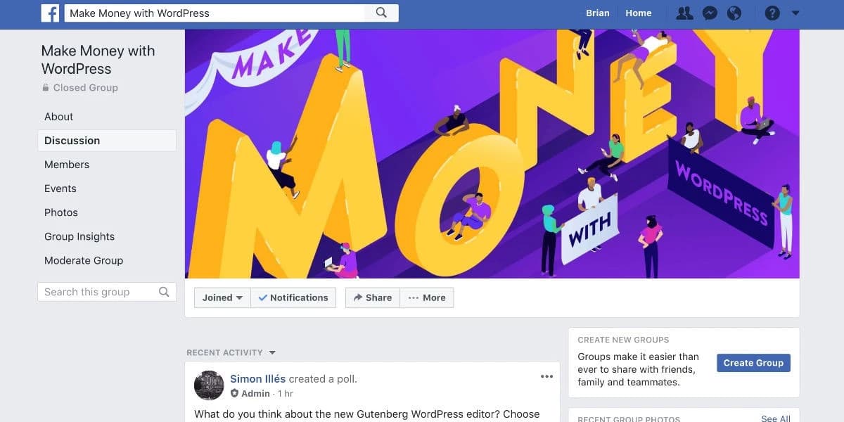 El grupo de Facebook de Make money with WordPress