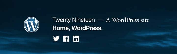 Título del sitio, descripción del sitio, y menús en el encabezado de Twenty Nineteen