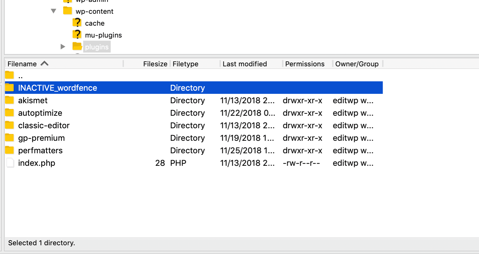 Deshabilitando el plugin de WordPress