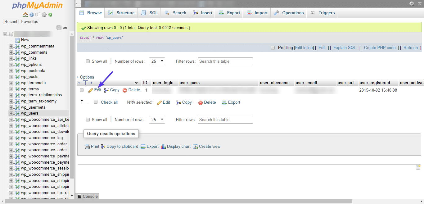 Editar usuario de admin en phpMyAdmin