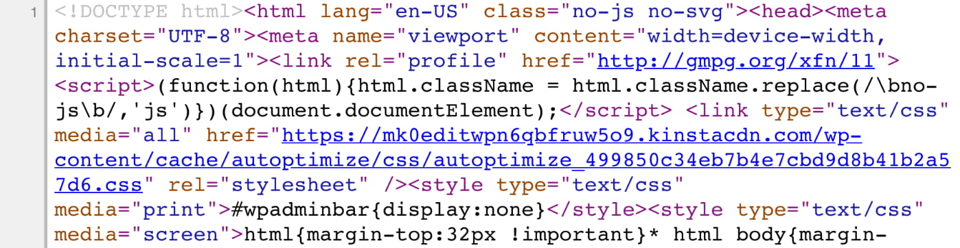 Código HTML minificado