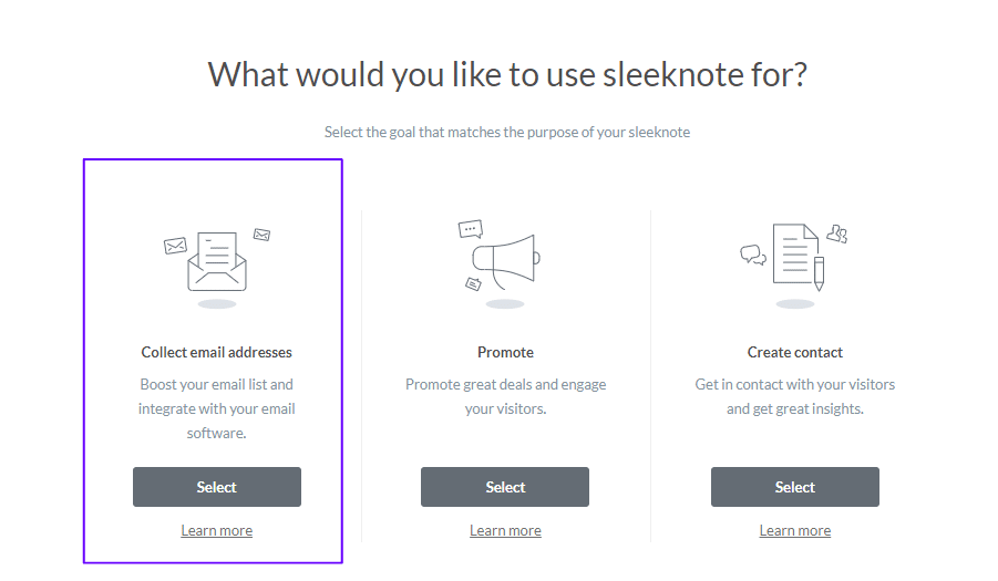 Sleeknote recopilar direcciones de correo electrónico