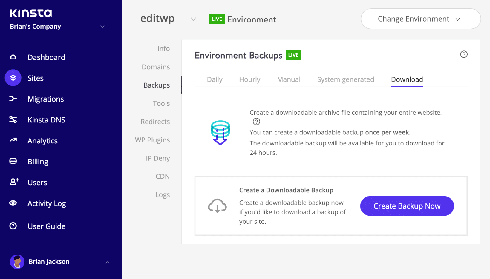 Backup descargable de WordPress