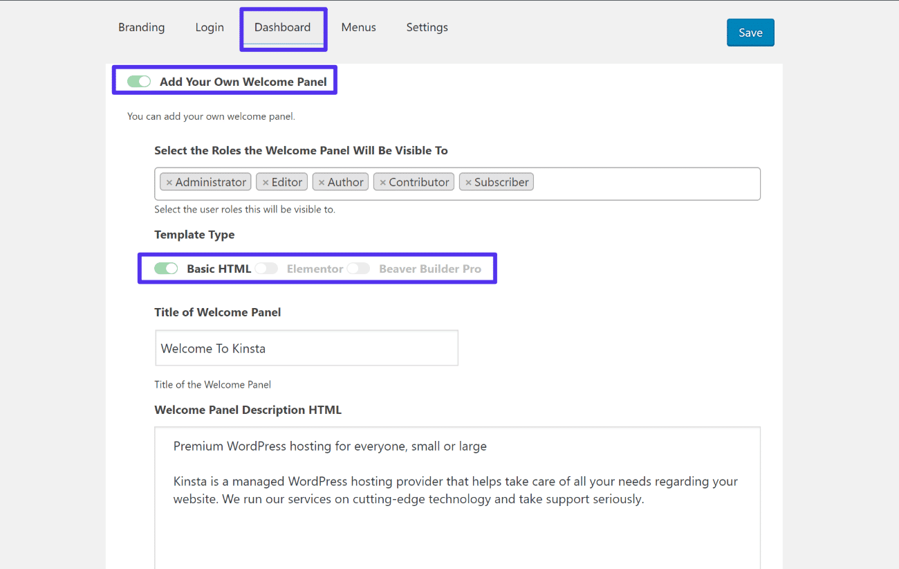 Cómo agregar panel personalizado al dashboard