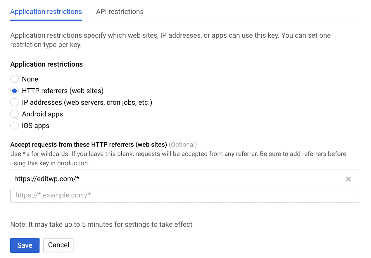 Restricción para el API key de Google Maps