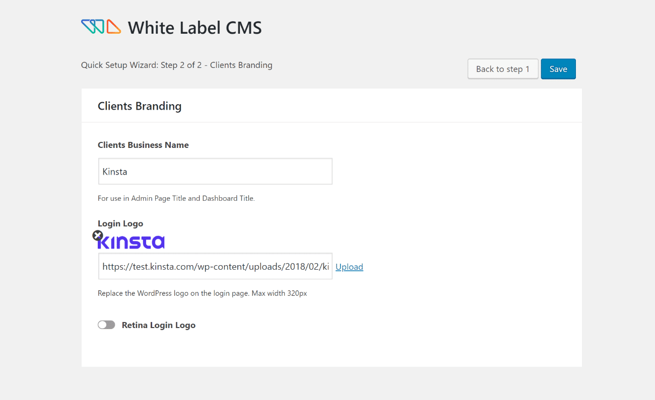 El wizard e configuración de White Label CMS parte 2