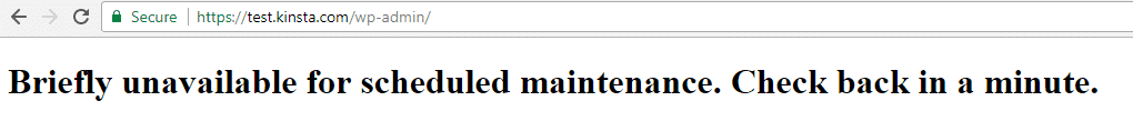 Ejemplo de mensaje de “Por el momento de se encuentra disponible el proceso de mantenimiento. Por favor intente de nuevo más tarde”.