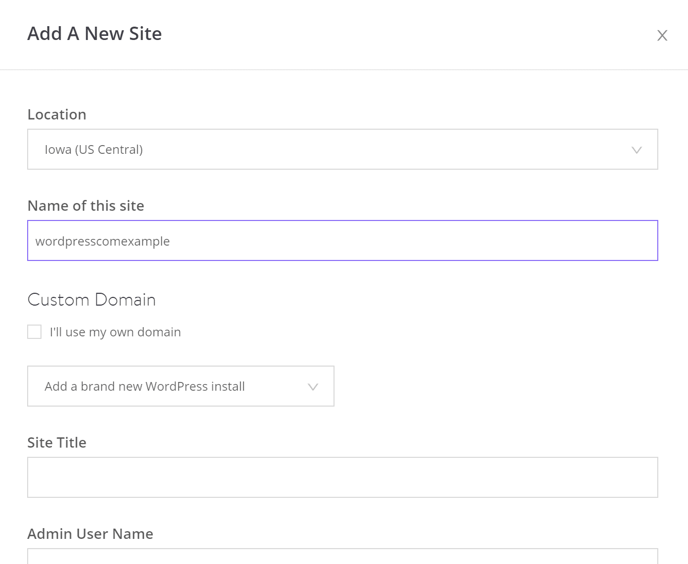 Ingrese la información de su instalación de WordPress