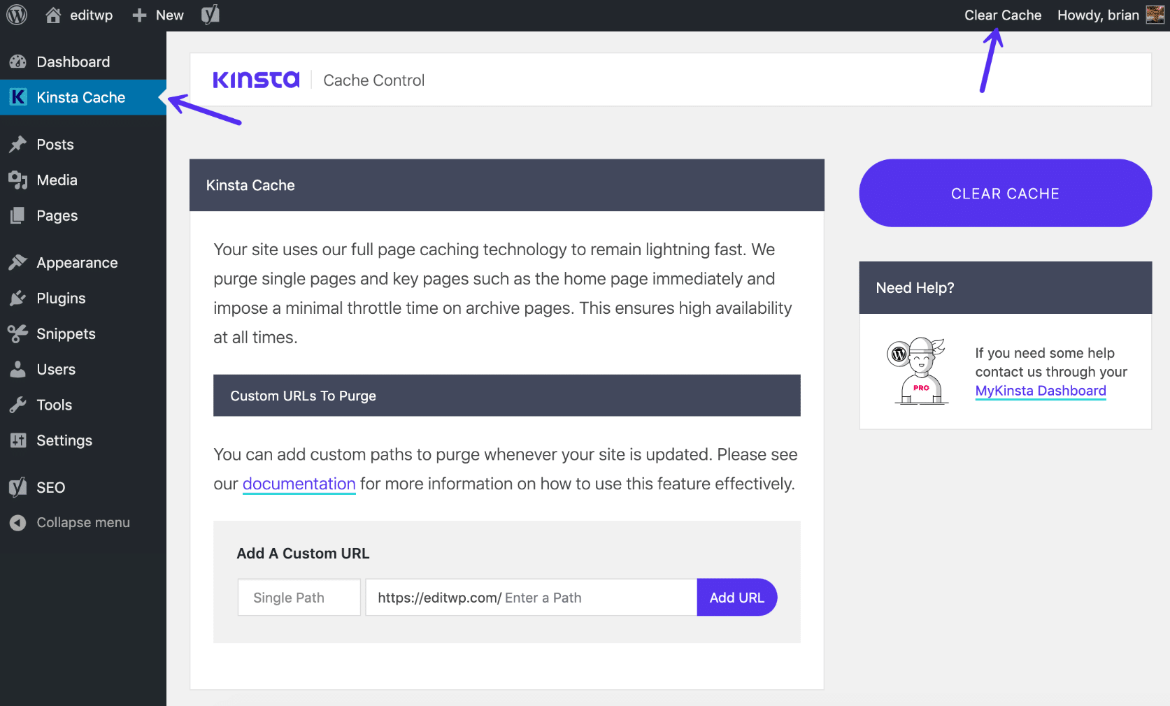 Controles de caché granular en Kinsta