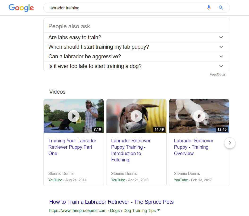 Palabras clave de videos en las Búsquedas de Google