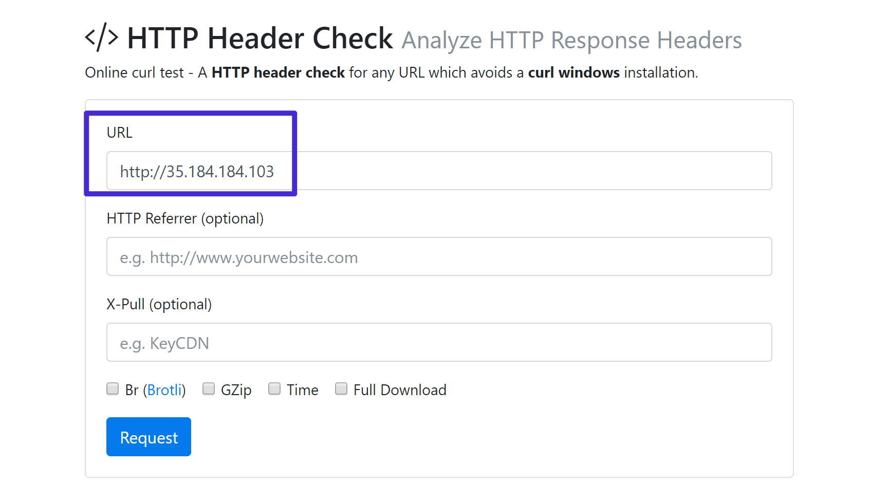 La herramienta Header Check de KeyCDN