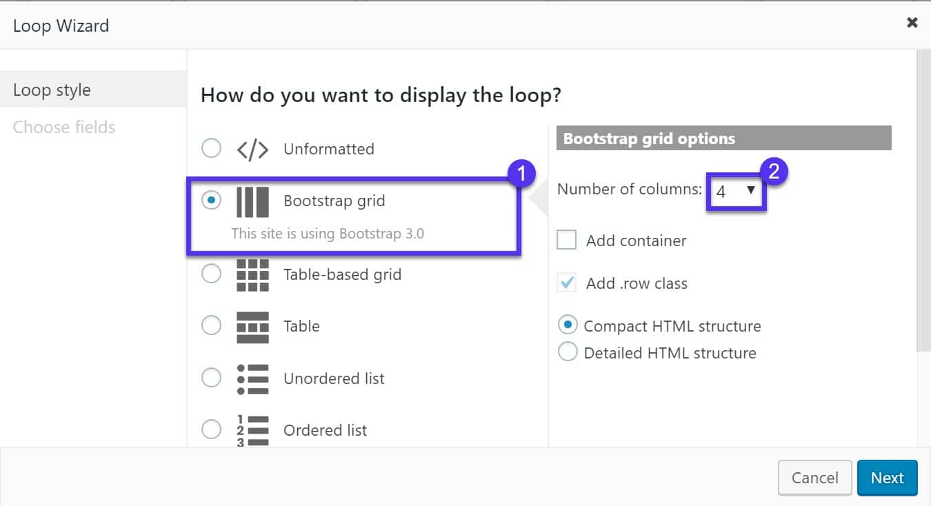 La ventana del loop wizard