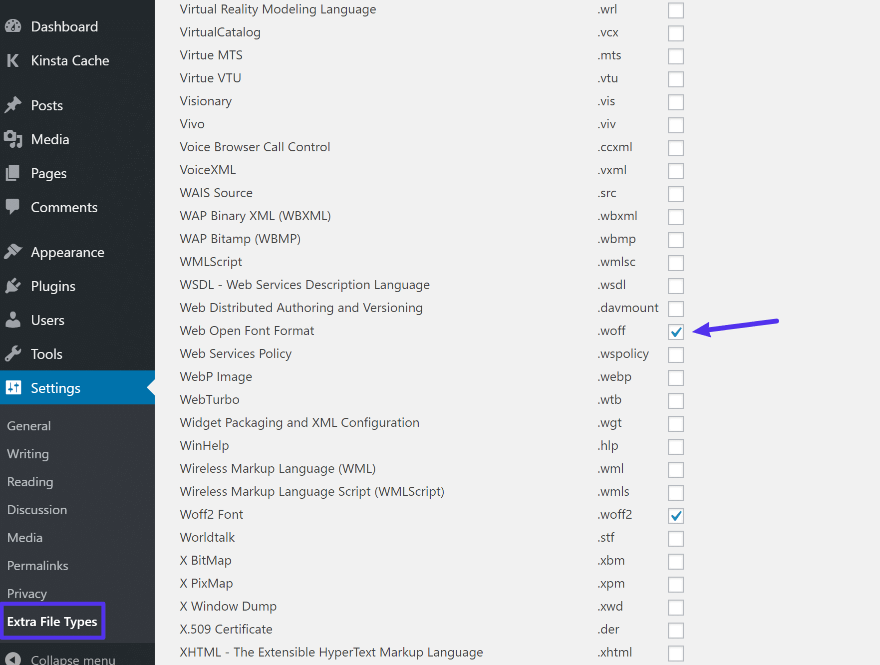 Como permitir tipos de archivos en las opciones del plugin