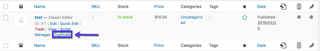 La opción para duplicar productos en WooCommerce