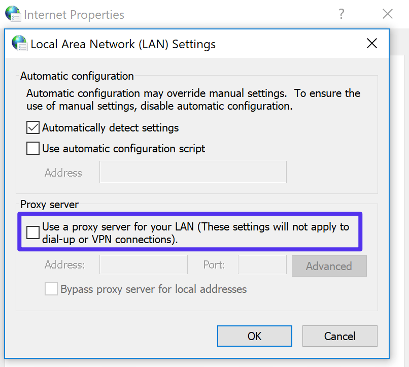 Compruebe la configuración del proxy