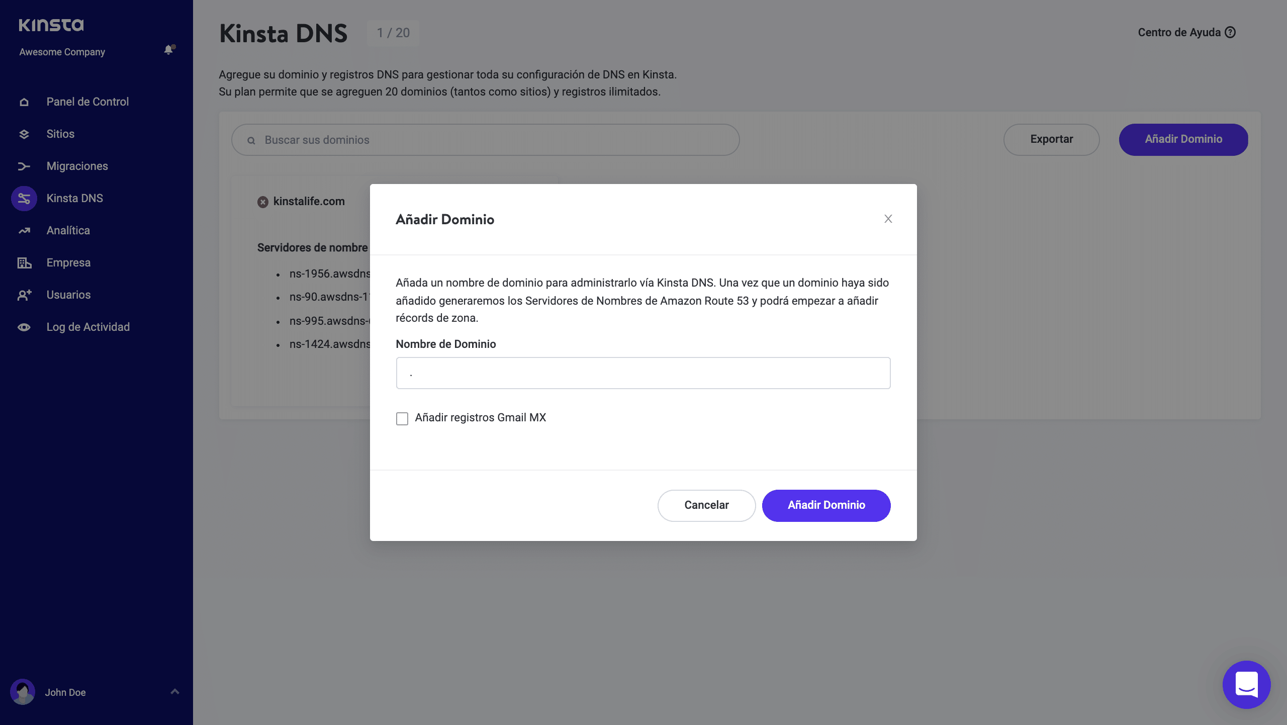 Agregar dominio a su DNS